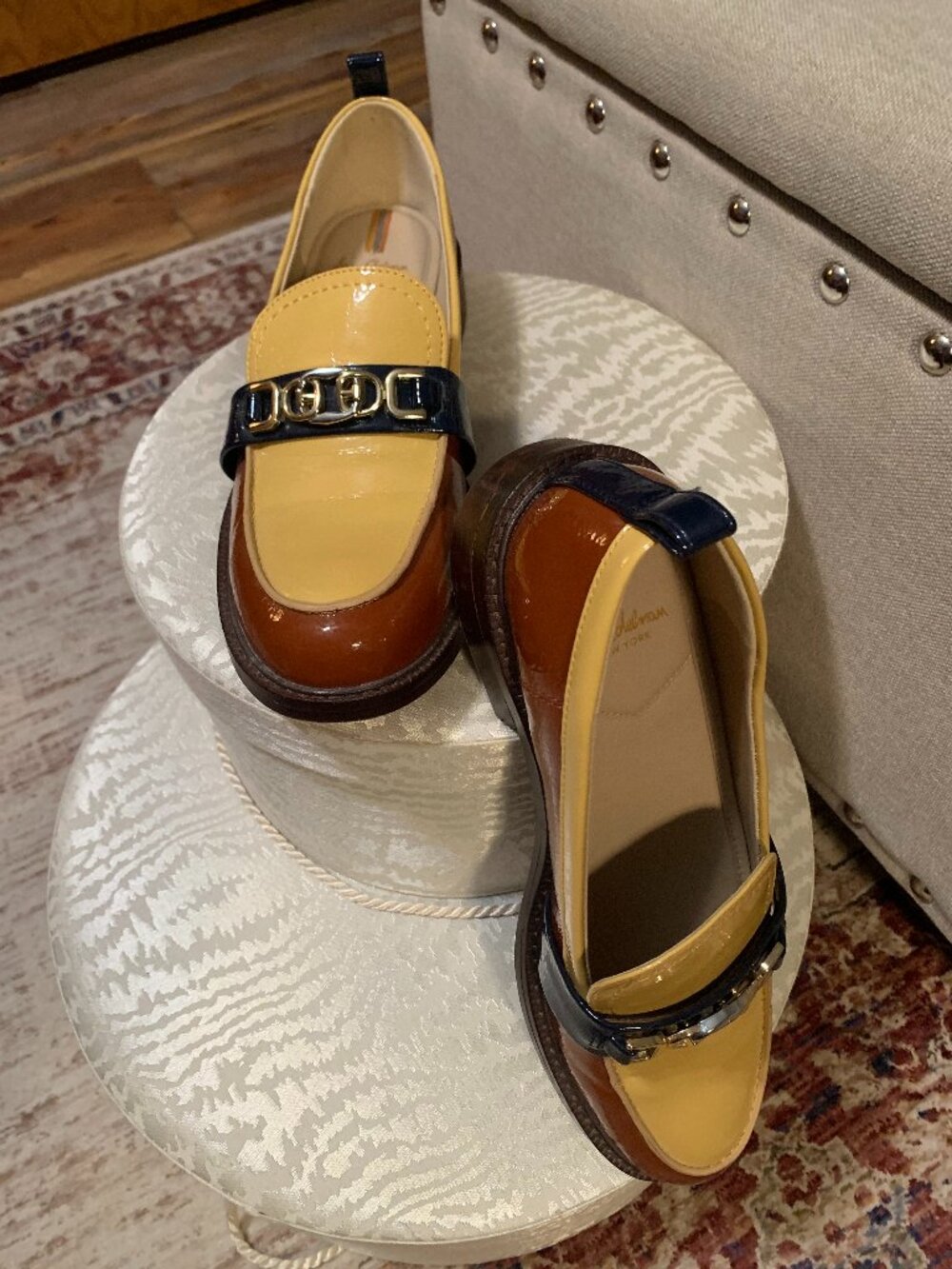 Sam Edelman yellow, blue and tan loafers Size 9
